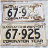 Image 2 : pair of Saskatchewan 1937  license plates 67-925