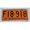 Image 1 : Saskatchewan license plate 1942 F18-918