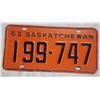 Image 1 : Saskatchewan license plate 1963 199-747