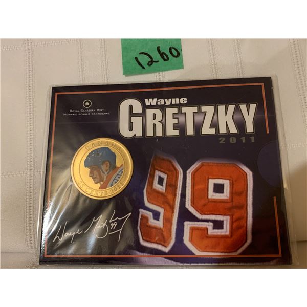 COLLECTOR WAYNE GRETZKY 2011 COLORED OVERSIZE QUARTER. AUTOGRAPHED MINT IN PACKAGING