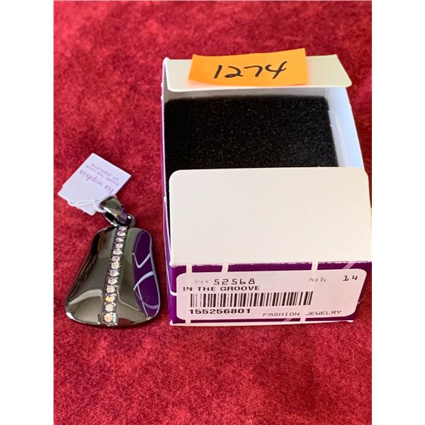 LIA SOPHIA HEMATITE /RHINESTONE..IN THE GROOVE PENDANT..NEW WITH TAGS