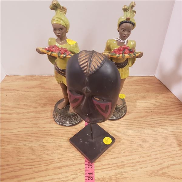 three statues decorations Africana Devon Ware hand painted
