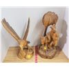 Image 1 : two wood carvings Eagle, Man with steed both have a little damage