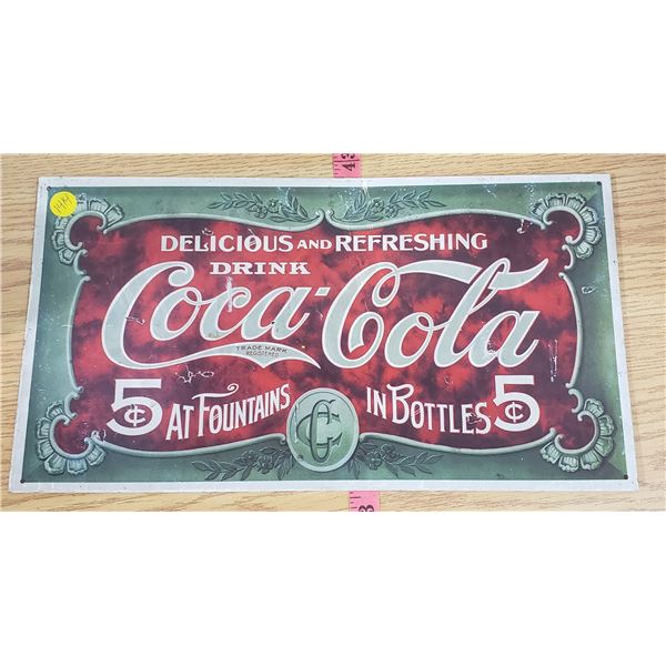 coca cola tin sign 5 cent