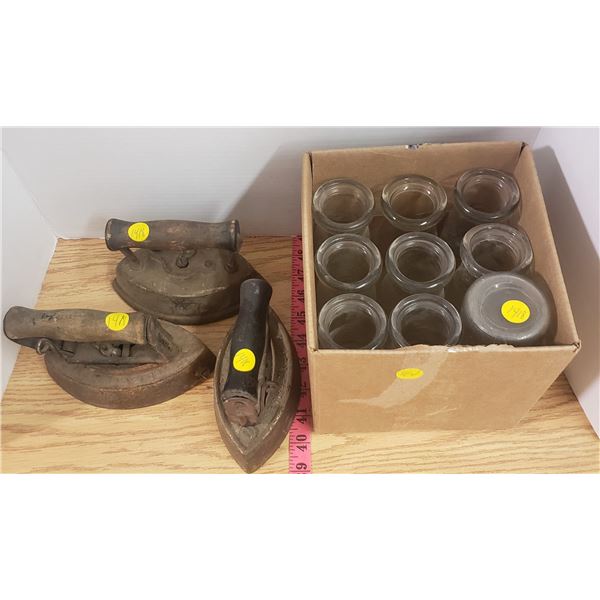 heavy antique irons and heavy bottles textured