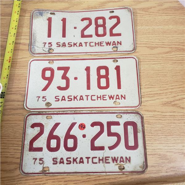 3x 1975 SaskatchewanLicense Plates