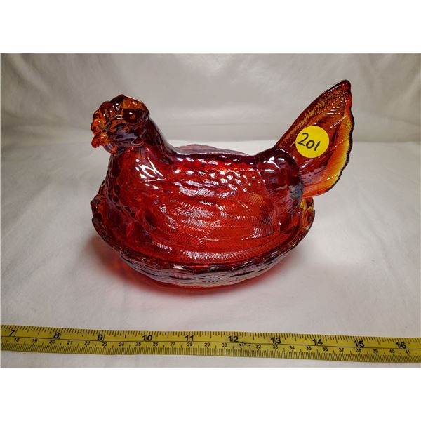 Ruby Red Glass Hen on Nest