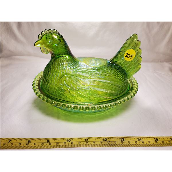 Indiana Glass Green Carnival Glass Hen on Nest
