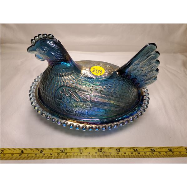 Indiana Glass Blue Carnival Glass Hen on Nest
