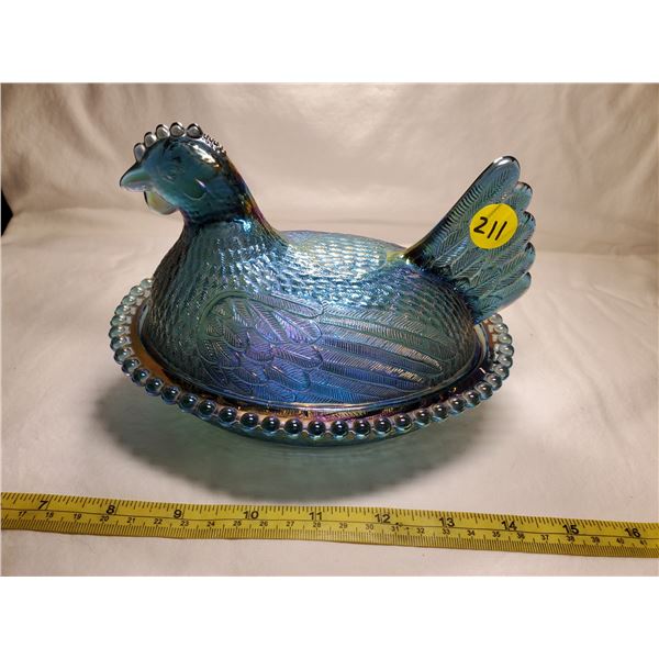 Indiana Glass Blue Carnival Glass Hen on Nest