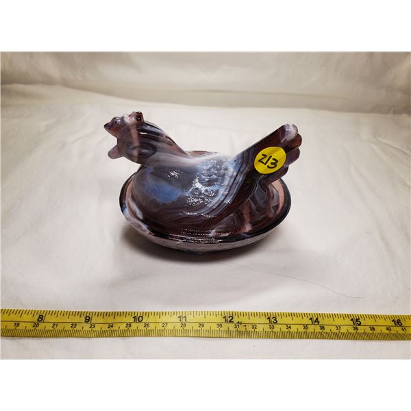 Amethyst Purple & White Slag Glass Hen on Nest