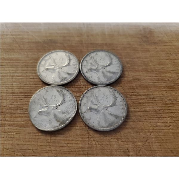 4 Canadian Silver Quarters 1956, 1957 x 3