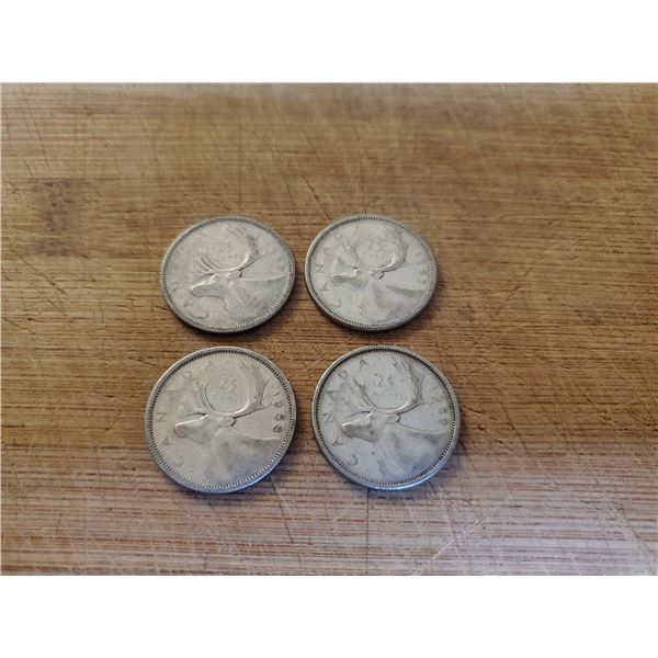 4 Canadian Silver Quarters 1957 x 2, 1958, 1959