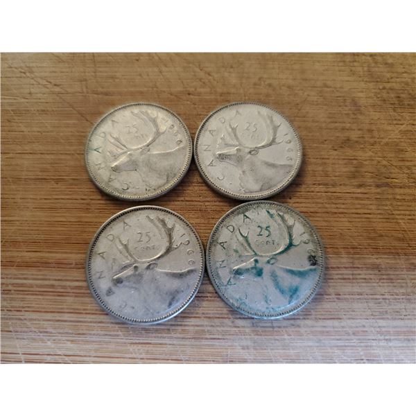 4 Canadian Silver Quarters 1966