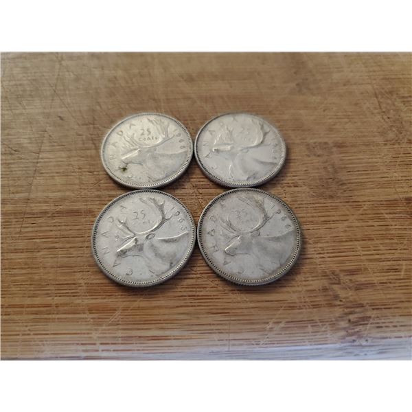 4 Canadian Silver Quarters 1966