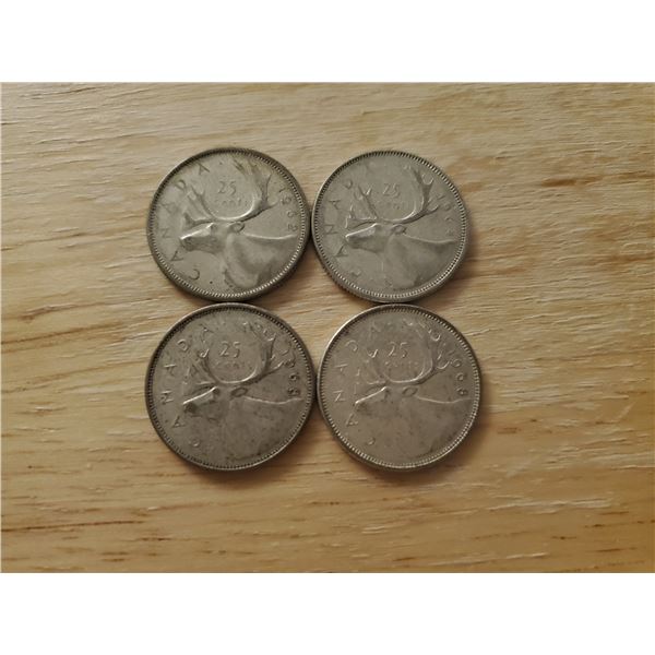 4 Canadian Silver Quarters 1962, 1964, 1968 x 2