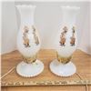 Image 2 : Pair Hurricane table lamps milk glass bases