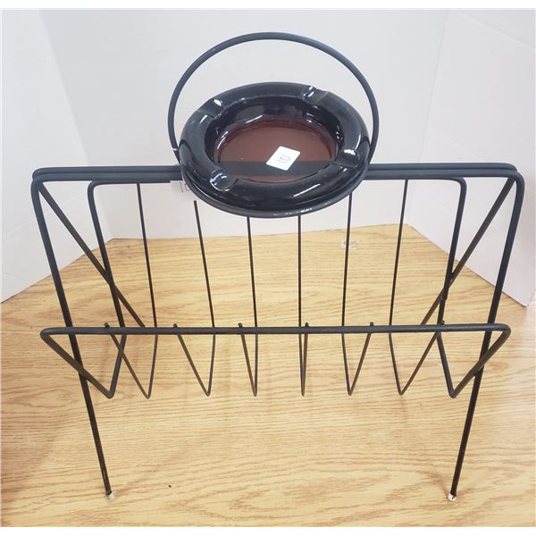 Mid Century Wire Magazine Rack with Ashtray