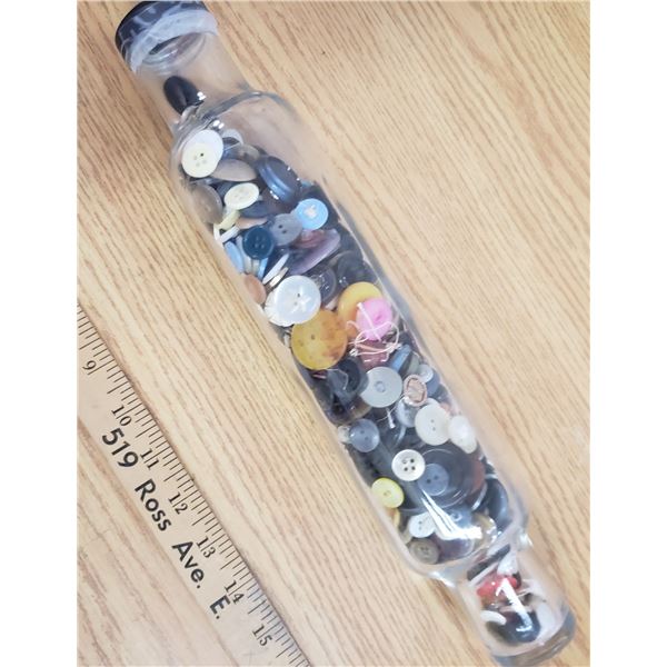 glass rolling pin with Vintage buttons