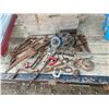 Image 1 : Wooden Crate with Vintage Tools, Pick, Cycle Sharpener etc.