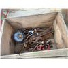 Image 5 : Wooden Crate with Vintage Tools, Pick, Cycle Sharpener etc.