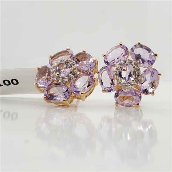 Silver Pink AmethystWhite Topaz(7.4ct) Earrings (~weight 5.6g), Made in Canada, Suggested Retail Val