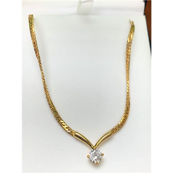 Ladies 14K GP Brilliant Cut Solitaire Pendant and herring bone chain set in gift box