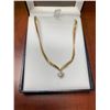 Image 3 : Ladies 14K GP Brilliant Cut Solitaire Pendant and herring bone chain set in gift box