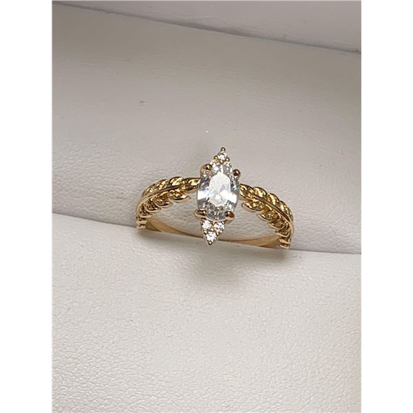 Ladies Oval  Marquis Cut Solitaire 14K GP Engagement ring size 7