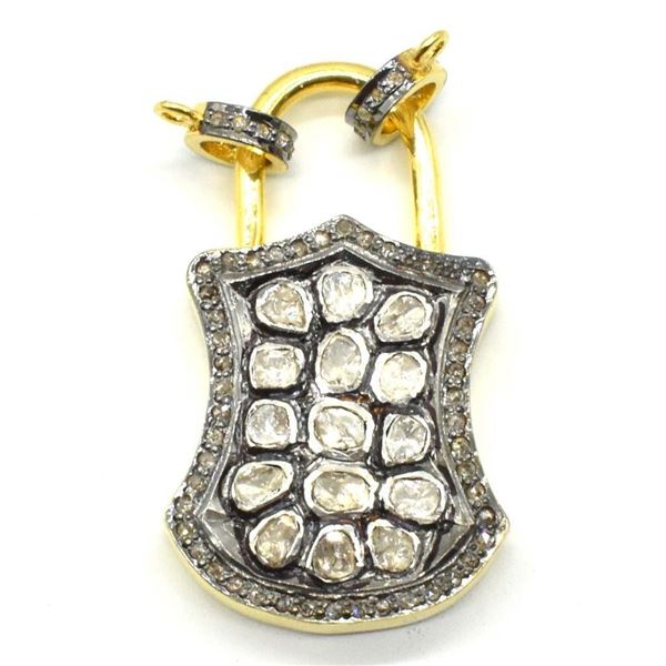 RoseGold Plated Silver Certified Rose Cut Diamond(16.75ct) Gold And Black Rhodium Plated Pad Openabl