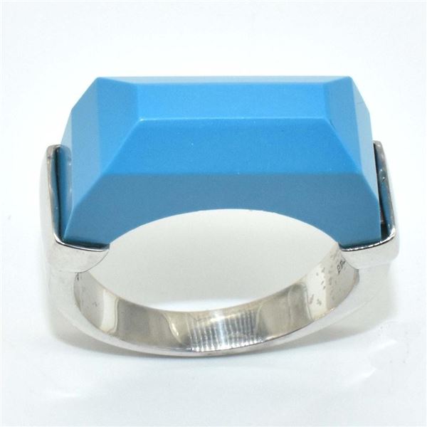 Silver Syntheticturquoise(6.7ct) Rhodium Plated Ring (~weight 6.7g), Suggested Retail Value $300
