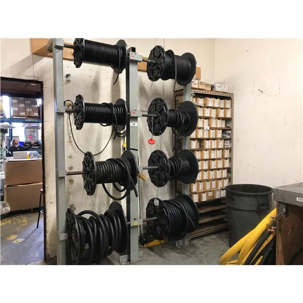 8 REELS OF HYDRAULIC HOSES & RACK