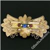 Image 2 : Antique Victorian Engraved Etched 9k Rose Gold Sapphire Ruby & Pearl Brooch Pin