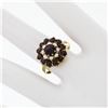 Image 2 : Vintage 8k Yellow Gold 1.56 ctw Garnet & Pearl Petite Dual Halo Cluster Ring