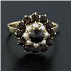 Image 3 : Vintage 8k Yellow Gold 1.56 ctw Garnet & Pearl Petite Dual Halo Cluster Ring