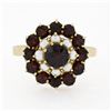 Image 4 : Vintage 8k Yellow Gold 1.56 ctw Garnet & Pearl Petite Dual Halo Cluster Ring