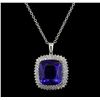 Image 1 : GIA Cert 40.78 ctw Tanzanite and Diamond Pendant With Chain - 14KT White Gold