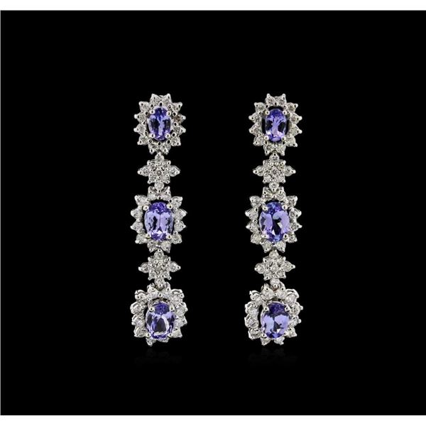 4.48 ctw Tanzanite and Diamond Earrings - 14KT White Gold