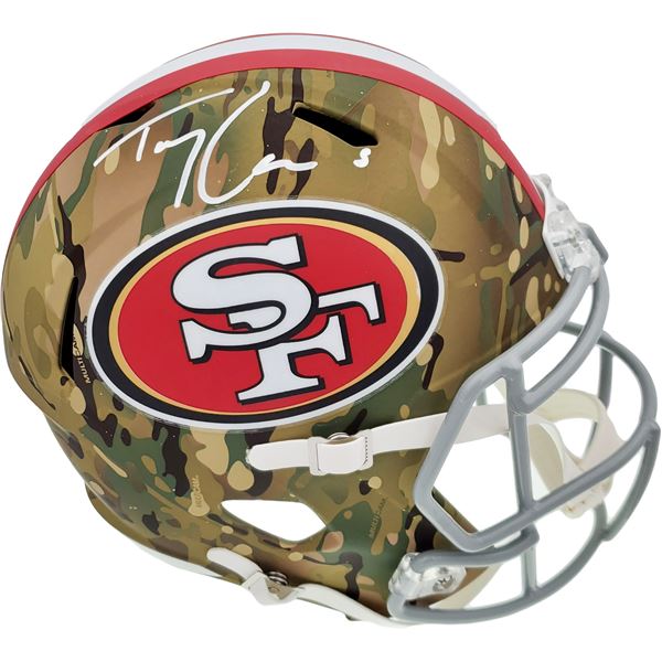 Trey Lance Autographed San Francisco 49ers Camo Full Size Replica Speed Helmet (Beckett BAS)