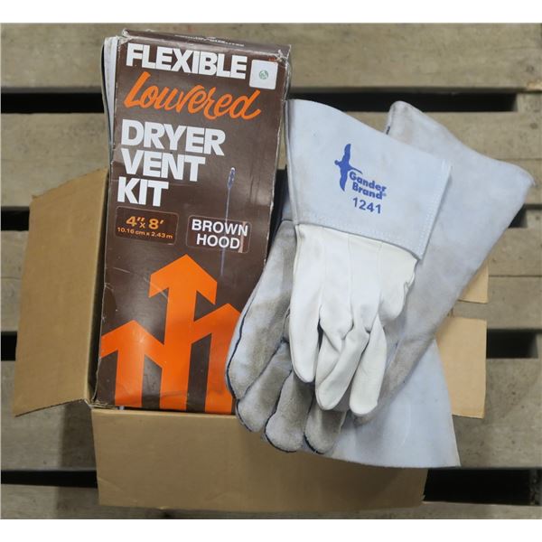 Dryer Vent Kit, Gloves, misc. items