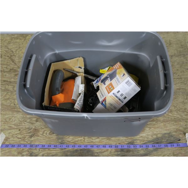 Tub of Assorted Screwdrivers, Pump, Drill (for parts)