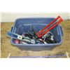 Image 1 : Tub of Carpentry Tools, Caulking Guns, Hammers, level, etc.