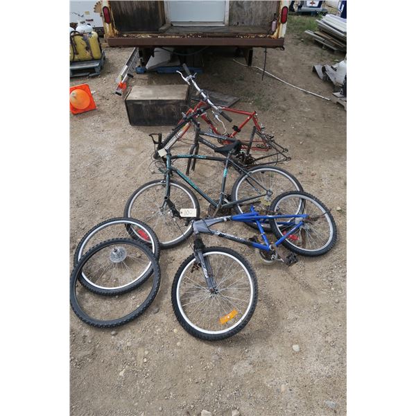 lot of 4 bicycles and tires