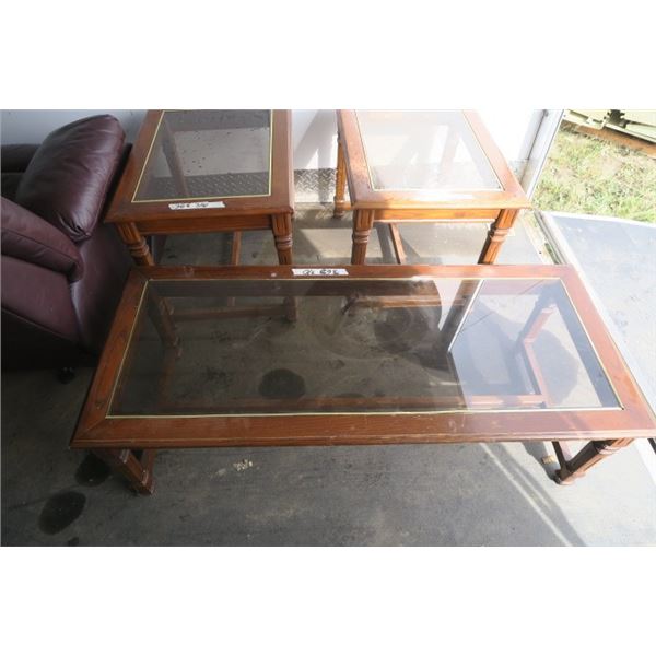 Coffe Table And 2 Side Tables Wood and Glass