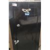 Image 1 : Tall black rifle gun cabinet safe. One lock works with key, one drilled out