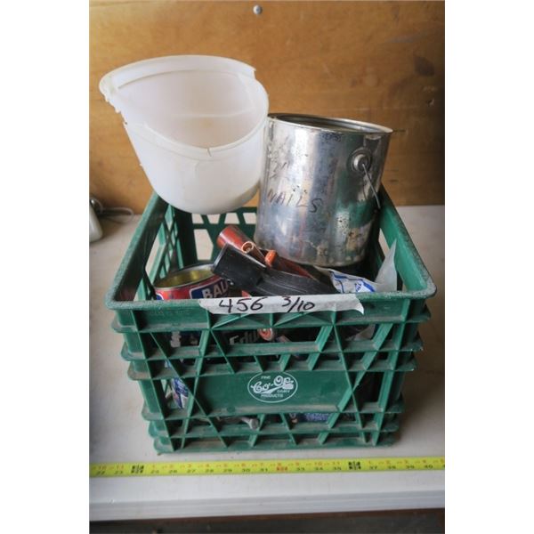 Lot of Misc. Items Shovel Handles, Screws Bolts and Nails