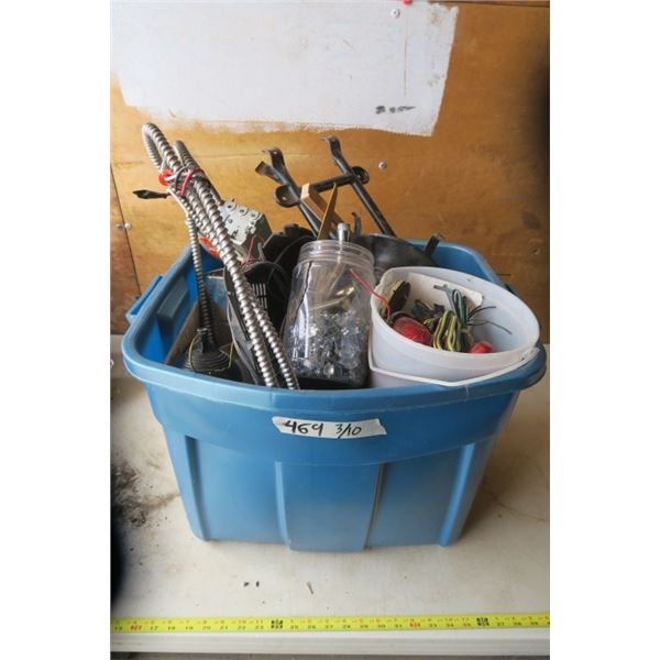 Rubbermaid Tote of Electrical, Trailer Lights, and Misc, Items