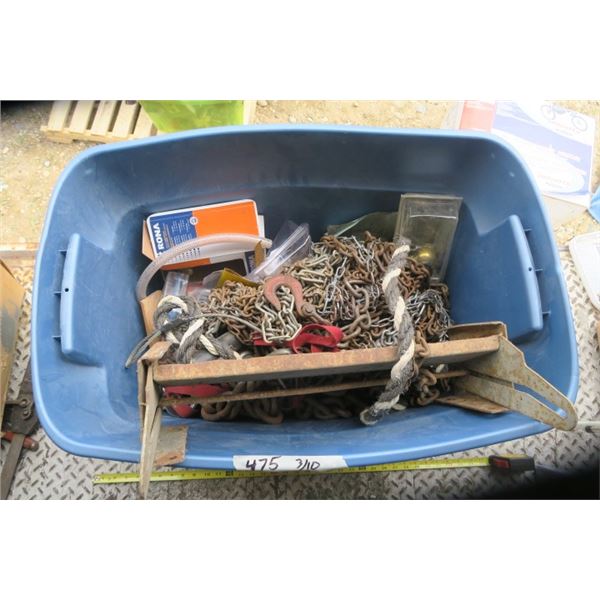 Large Tote of Chains and Doors Knobs