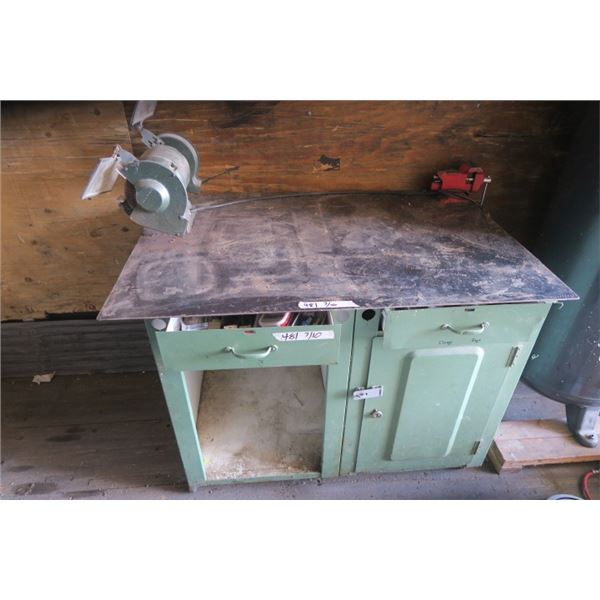 Green Metal Work Bench with Vice and 6" Grinder + Contents