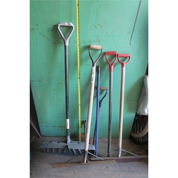 Lot of Shovels, Handles, and Ice Chipper Head